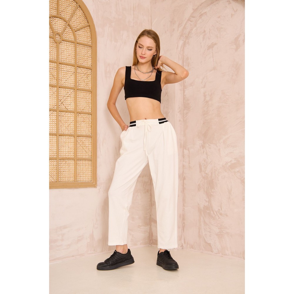 Pasaklı Giyim Pasaklı Giyim Kadın Bilek Boy Pantolon-Eşorfman, Beyaz - Premium Kadın Giyim