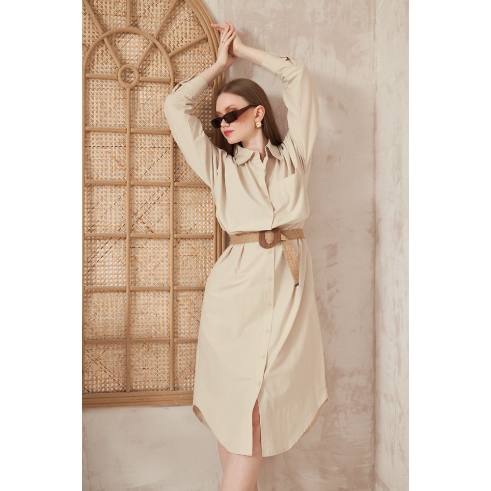 Pasaklı Giyim Pasaklı Giyim Kadın Poplin Oversize Tunik-Gömlek Elbise Taş - Premium Kadın Giyim