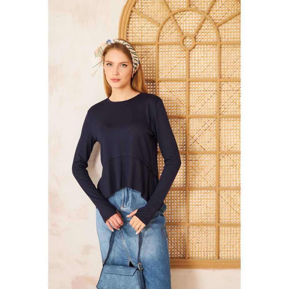 Pasaklı Giyim Pasaklı Giyim Kadın Parmak Geçirmeli Yoga Bluz Lacivert - Premium Kadın Giyim