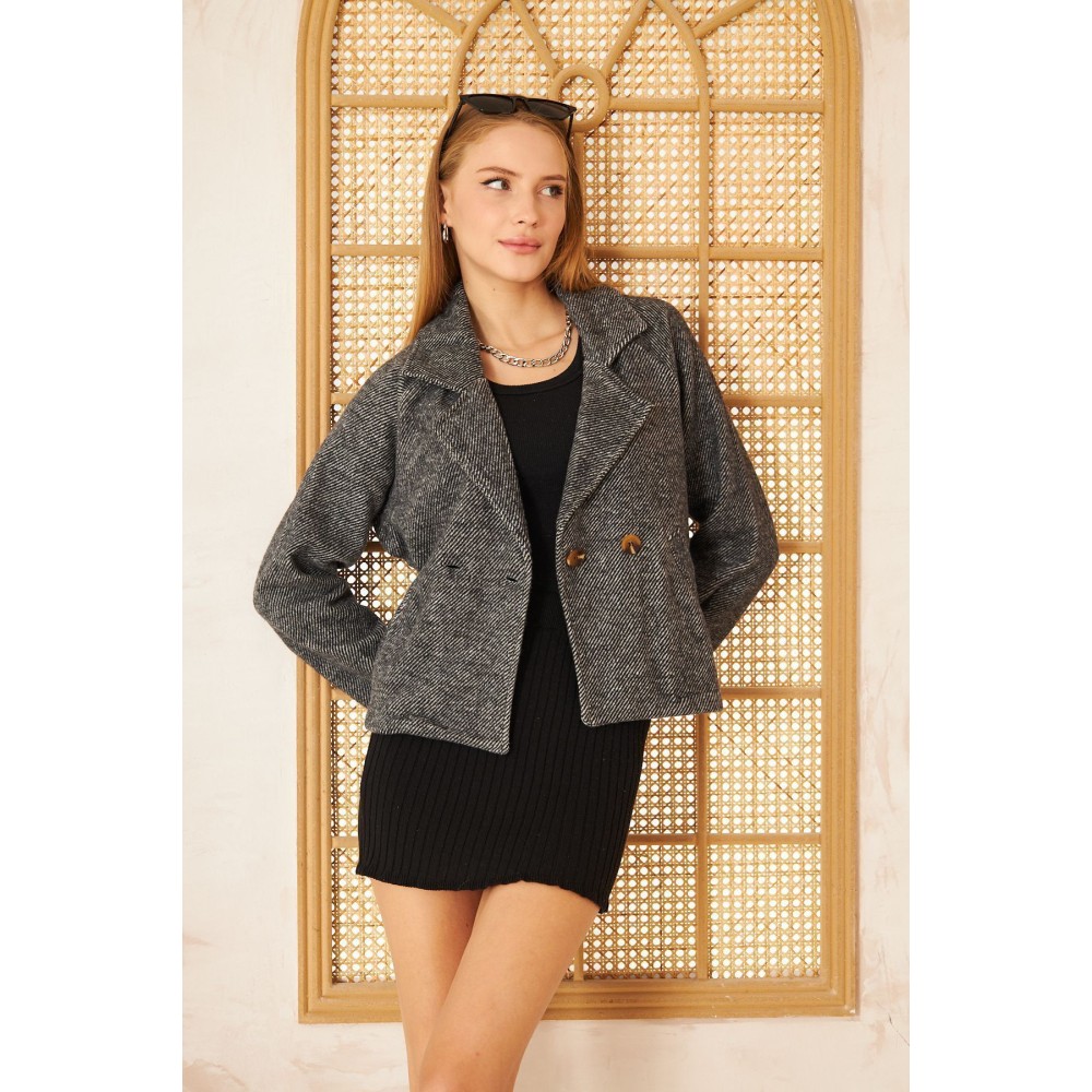 Pasaklı Giyim Pasaklı Giyim Kadın Diyaganol Kaşe Ceket Siyah - Premium Kadın Giyim