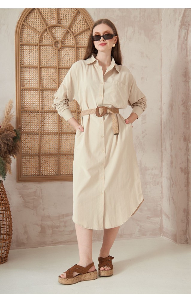 Pasaklı Giyim Kadın Poplin Oversize Tunik-Gömlek Elbise 3555352 Taş