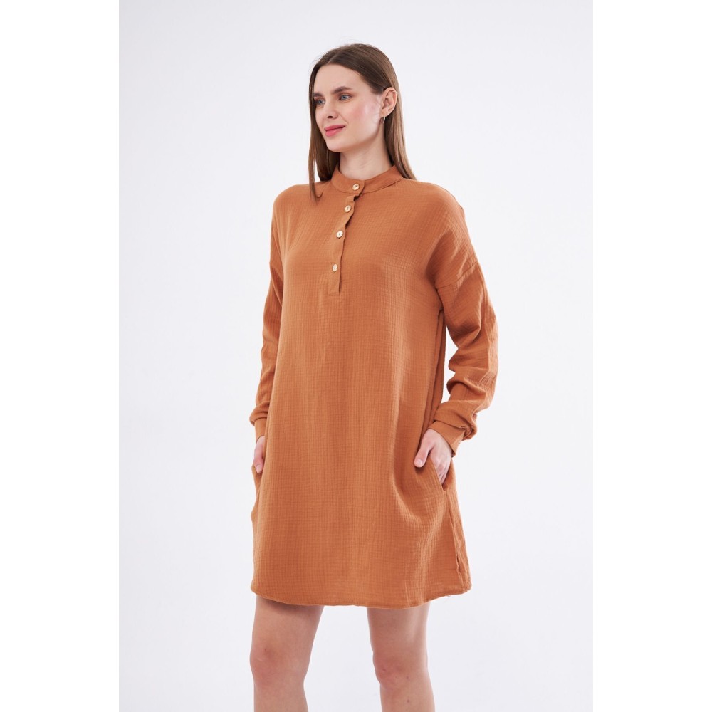 Pasaklı Giyim Pasaklı Giyim Kadın Müslin Tunik Gömlek Kahverengi - Premium Kadın Giyim