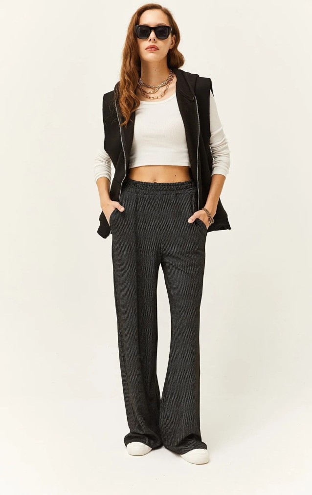 Pasaklı Giyim Kadın Dokulu Pantolon 3453 Siyah