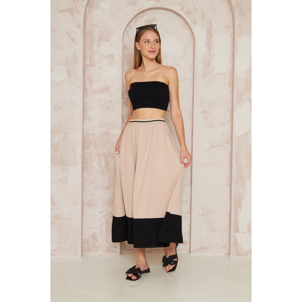 Pasaklı Giyim Pasaklı Giyim Kadın Kiloş Etek Renk Bloklu Bej - Premium Kadın Giyim