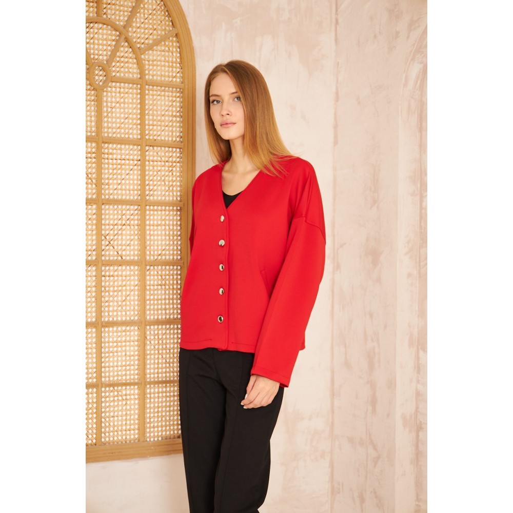 Pasaklı Giyim Pasaklı Giyim Kadın Scuba Hırka Kırmızı - Premium Kadın Giyim