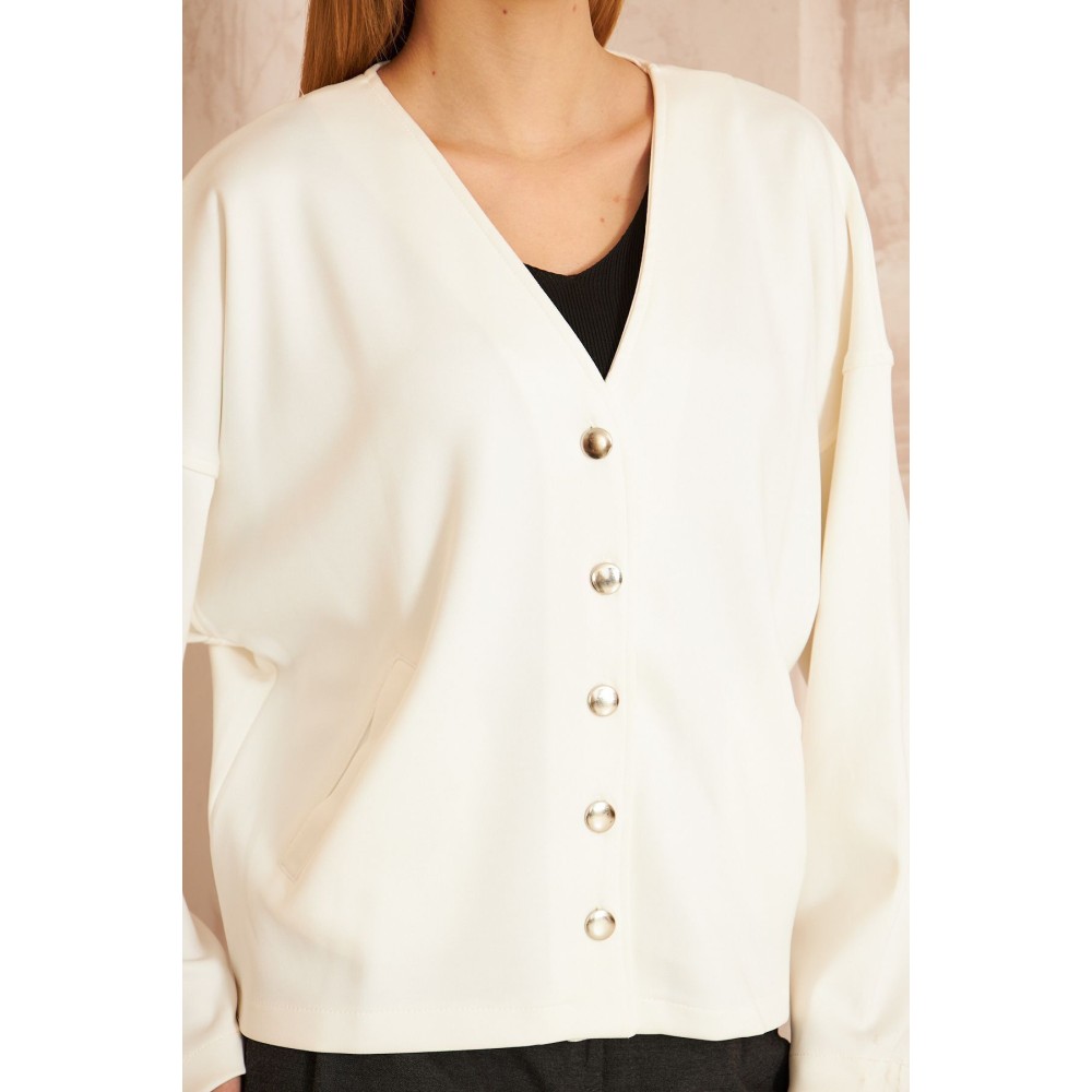 Pasaklı Giyim Pasaklı Giyim Kadın Scuba Hırka Beyaz - Premium Kadın Giyim