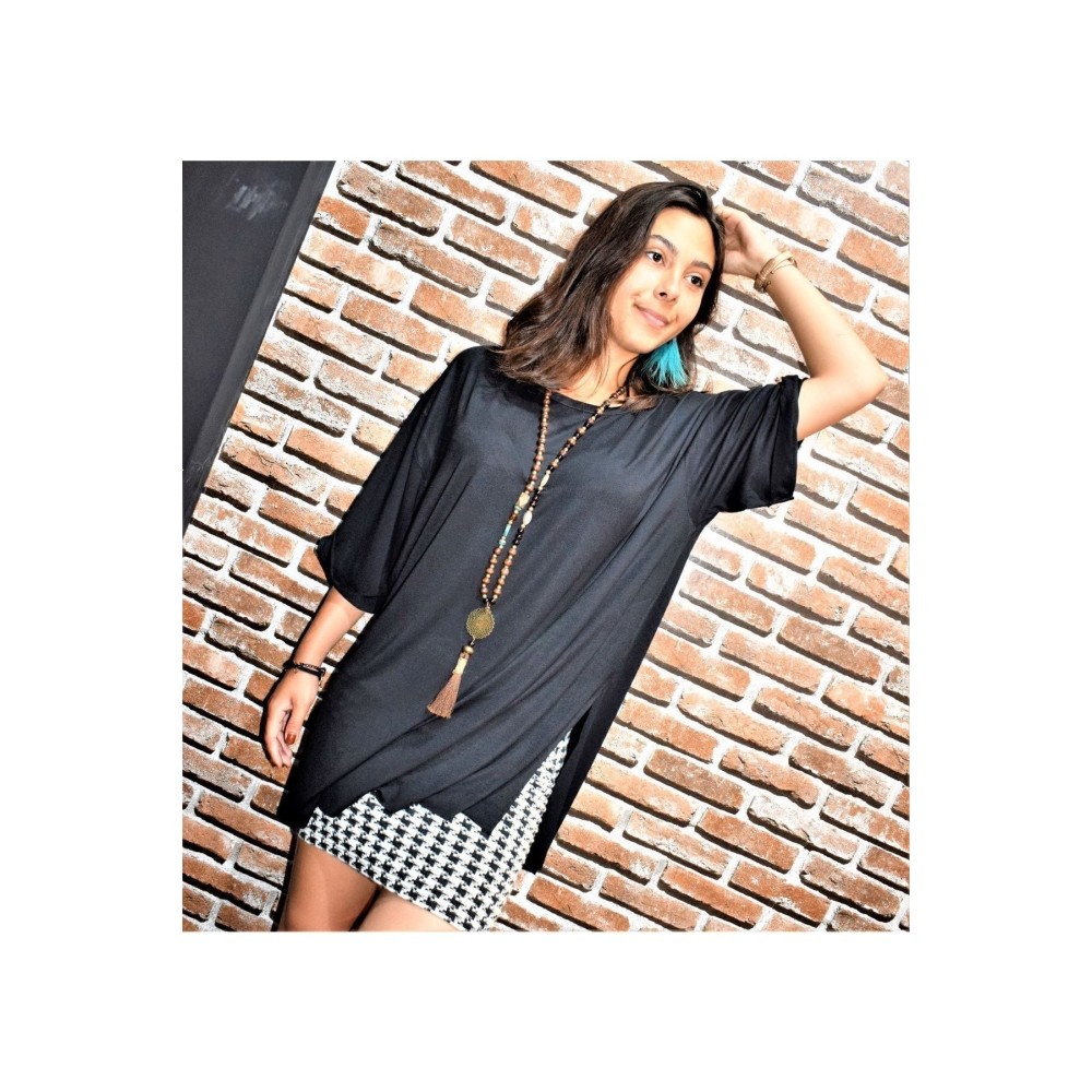 Pasaklı Giyim Pasaklı Giyim Kadın Salaş Oversize Geniş Kesim Uzun T-shirt Siyah - Premium Kadın Giyim