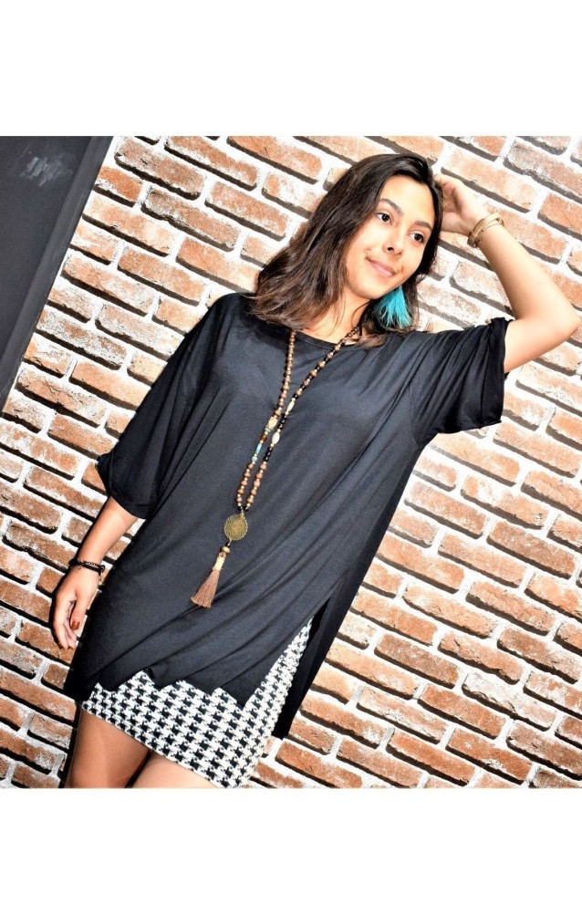 Pasaklı Giyim Kadın Salaş Oversize Geniş Kesim Uzun T-shirt 324176 Siyah