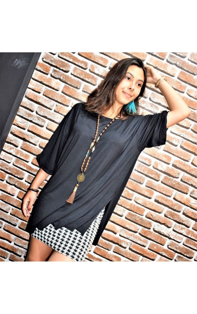 Pasaklı Giyim Kadın Salaş Oversize Geniş Kesim Uzun T-shirt 324176 Siyah