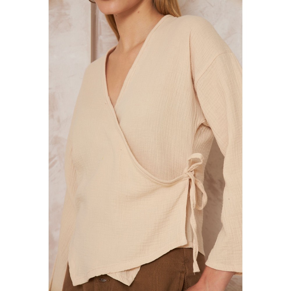 Pasaklı Giyim Pasaklı giyim Kadın %100 Pamuk Bağcıklı Bluz Taş - Premium Kadın Giyim