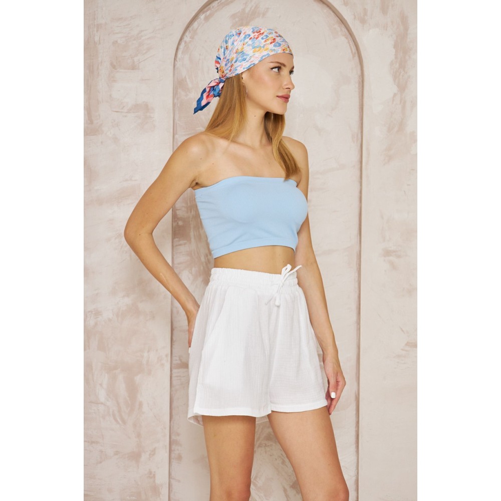 Pasaklı Giyim Pasaklı Giyim Kadın Müslin %100 Pamuk Beli Lastikli Şort Beyaz - Premium Kadın Giyim