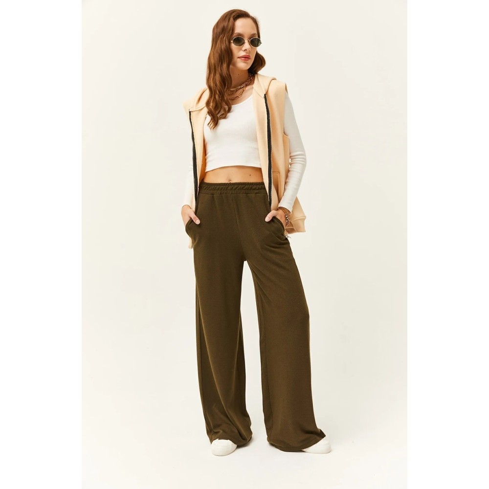 Pasaklı Giyim Pasaklı Giyim Kadın Dokulu Pantolon Haki - Premium Kadın Giyim