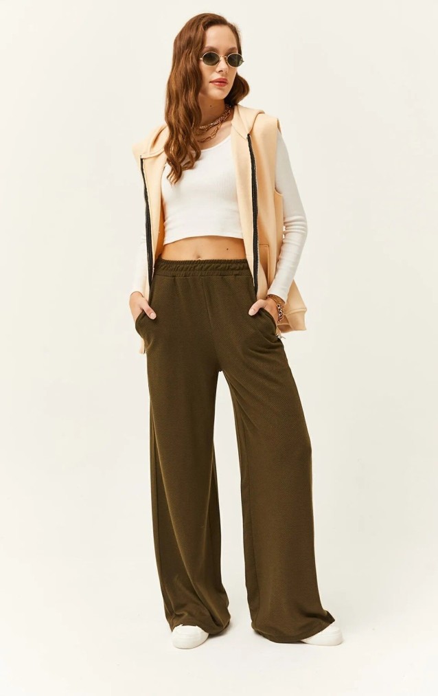 Pasaklı Giyim Kadın Dokulu Pantolon 3453  Haki