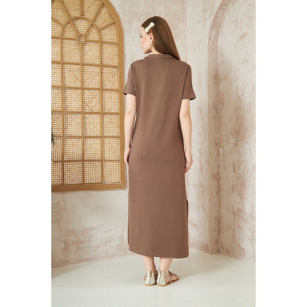Pasaklı Giyim Pasaklı Giyim Kadın Polo Yaka Elbise Kahverengi - Premium Kadın Giyim
