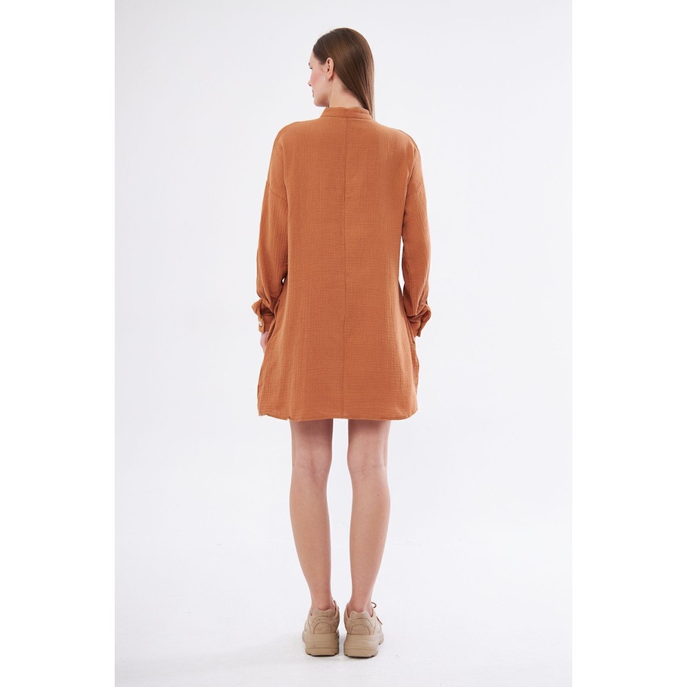 Pasaklı Giyim Pasaklı Giyim Kadın Müslin Tunik Gömlek Kahverengi - Premium Kadın Giyim