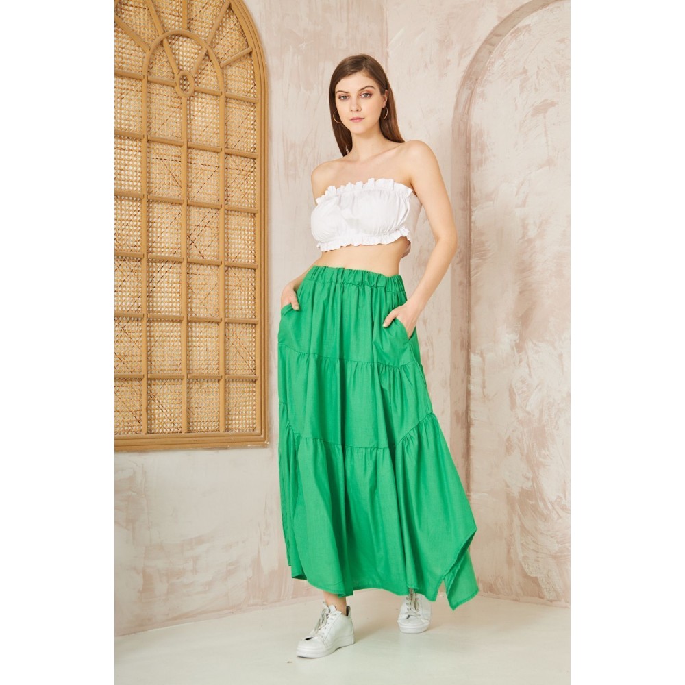 Pasaklı Giyim Pasaklı Giyim Kadın Asimetrik 3 Kat Etek Yeşil - Premium Kadın Giyim