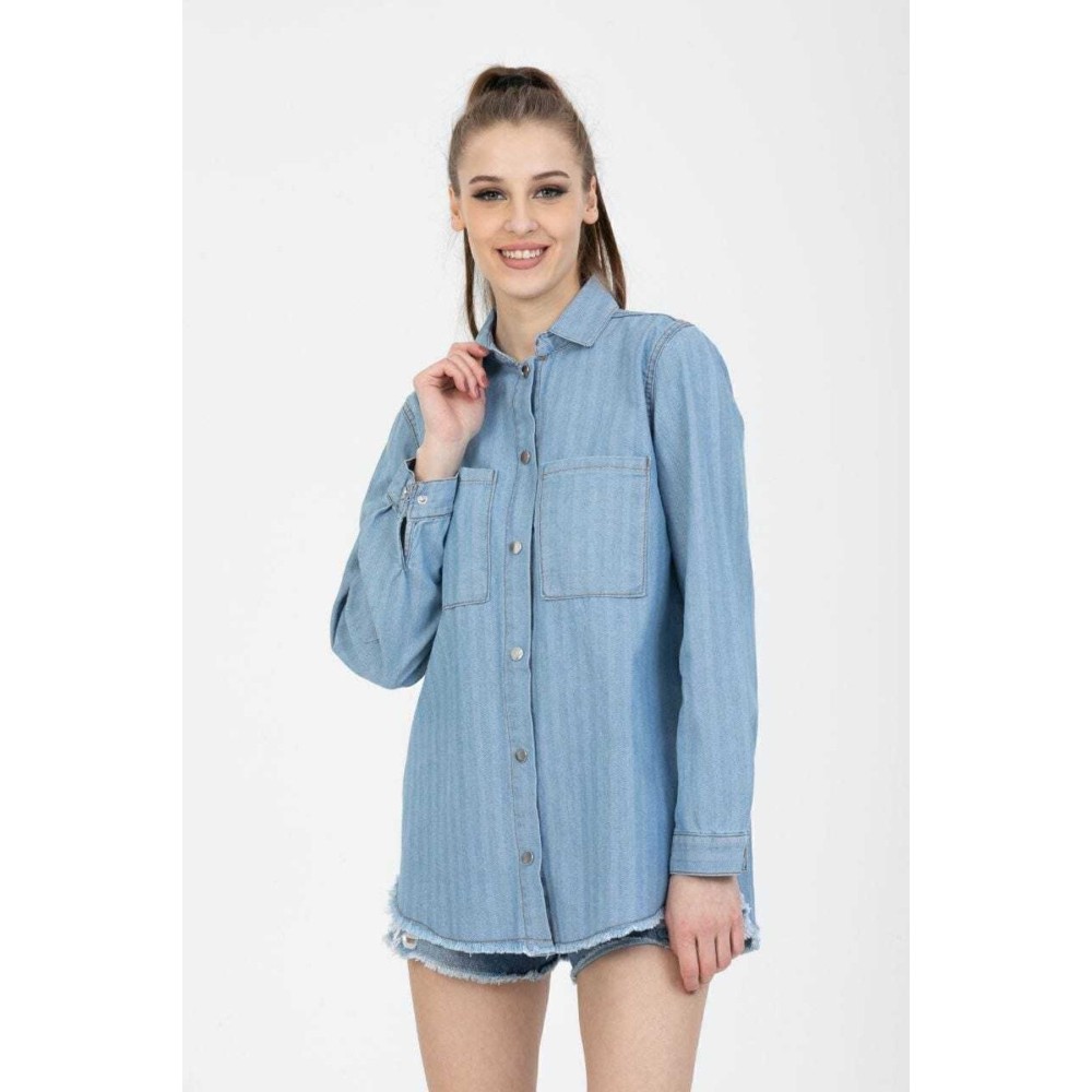 Pasaklı Giyim Pasaklı Giyim Kadın Denim Kot Gömlek Açık Mavi - Premium Kadın Giyim