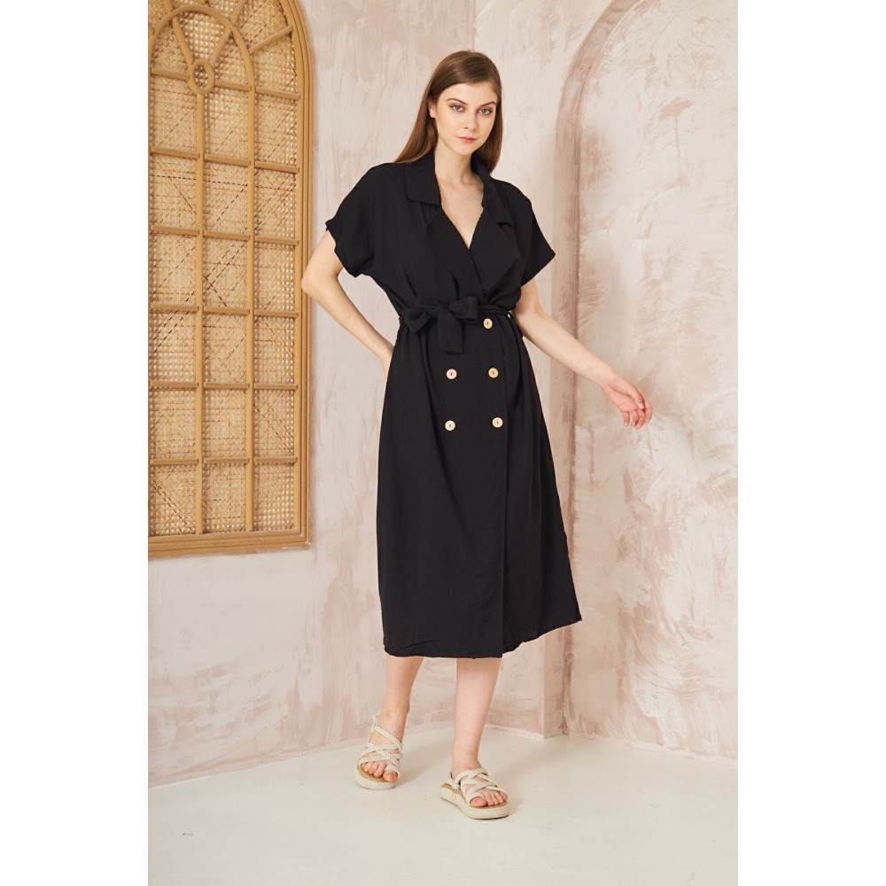 Pasaklı Giyim Pasaklı Giyim Kadın Keten Ceket Elbise Siyah - Premium Kadın Giyim