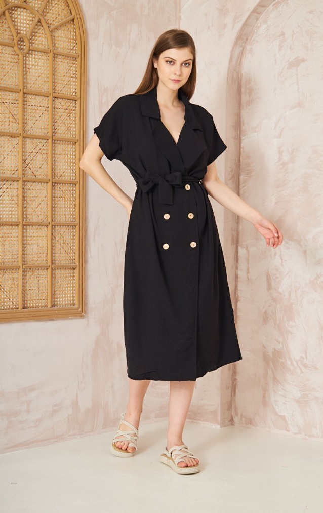 Pasaklı Giyim Kadın Keten Ceket Elbise 3162451 Siyah