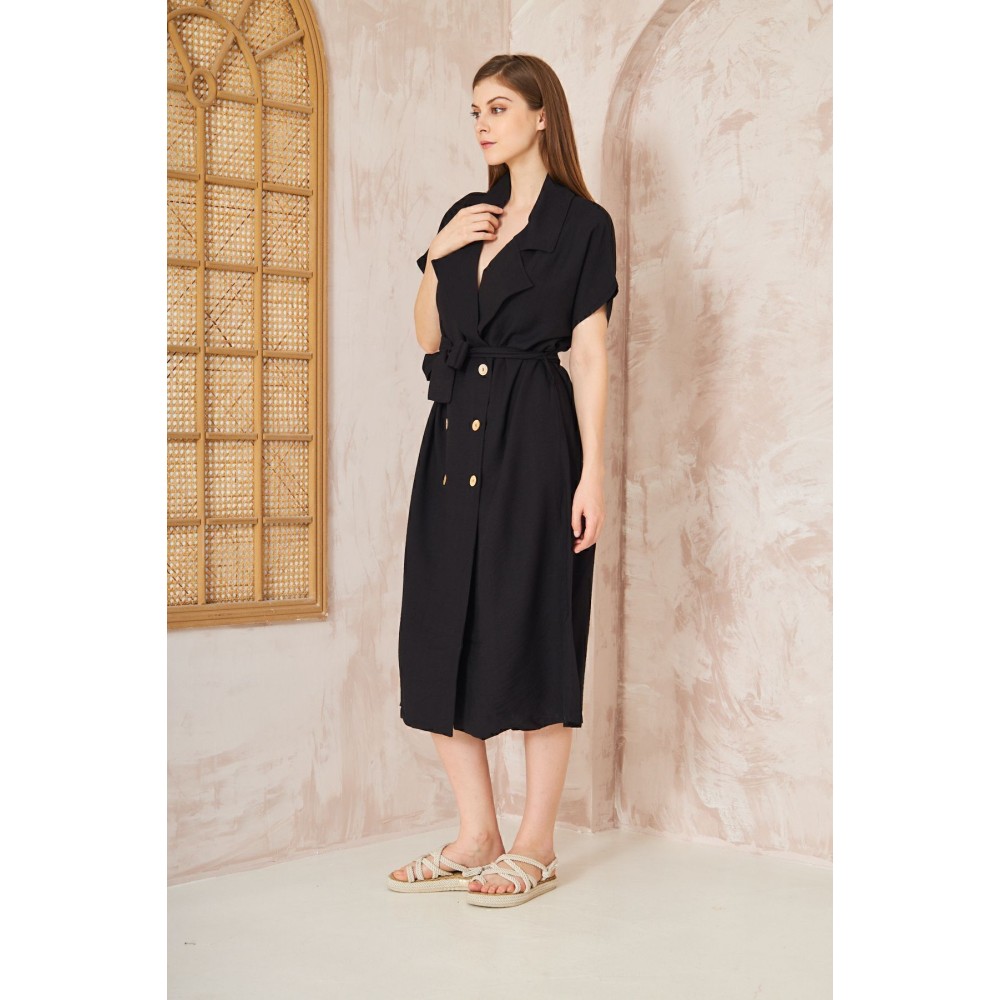 Pasaklı Giyim Pasaklı Giyim Kadın Keten Ceket Elbise Siyah - Premium Kadın Giyim