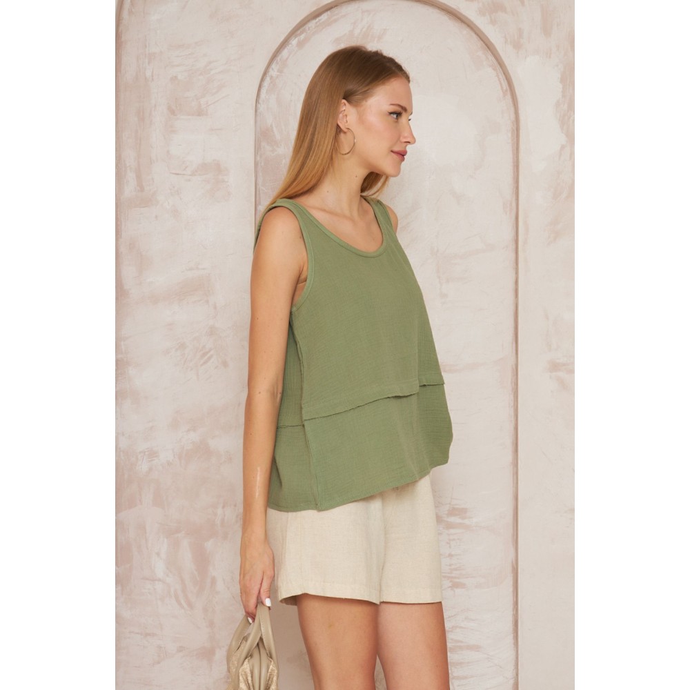 Pasaklı Giyim Pasaklı Giyim Kadın Müslin Pis Dikiş Bluz Haki - Premium Kadın Giyim