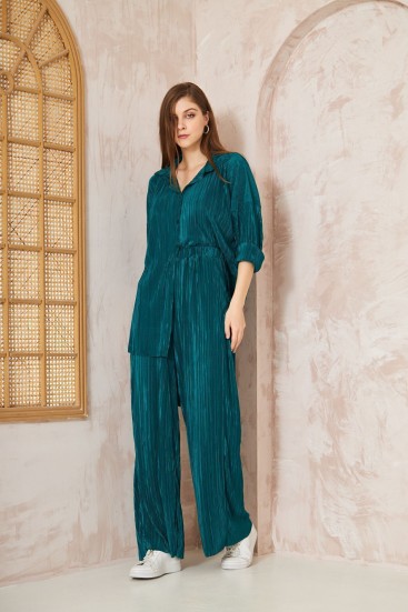 Pasaklı Giyim kadın Piliseli Bürümcük Pantolon Tunik Alt Üst Takım 3573374 Zümrüt