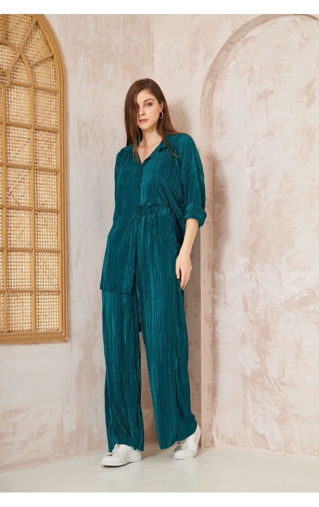 Pasaklı Giyim kadın Piliseli Bürümcük Pantolon Tunik Alt Üst Takım 3573374 Zümrüt