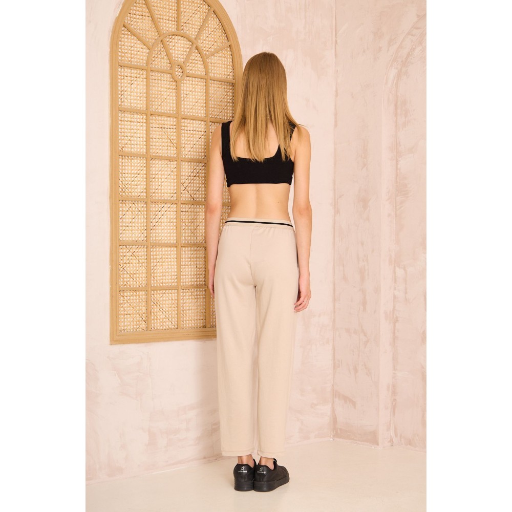Pasaklı Giyim Pasaklı Giyim Kadın Bilek Boy Pantolon-Eşorfman, Bej - Premium Kadın Giyim