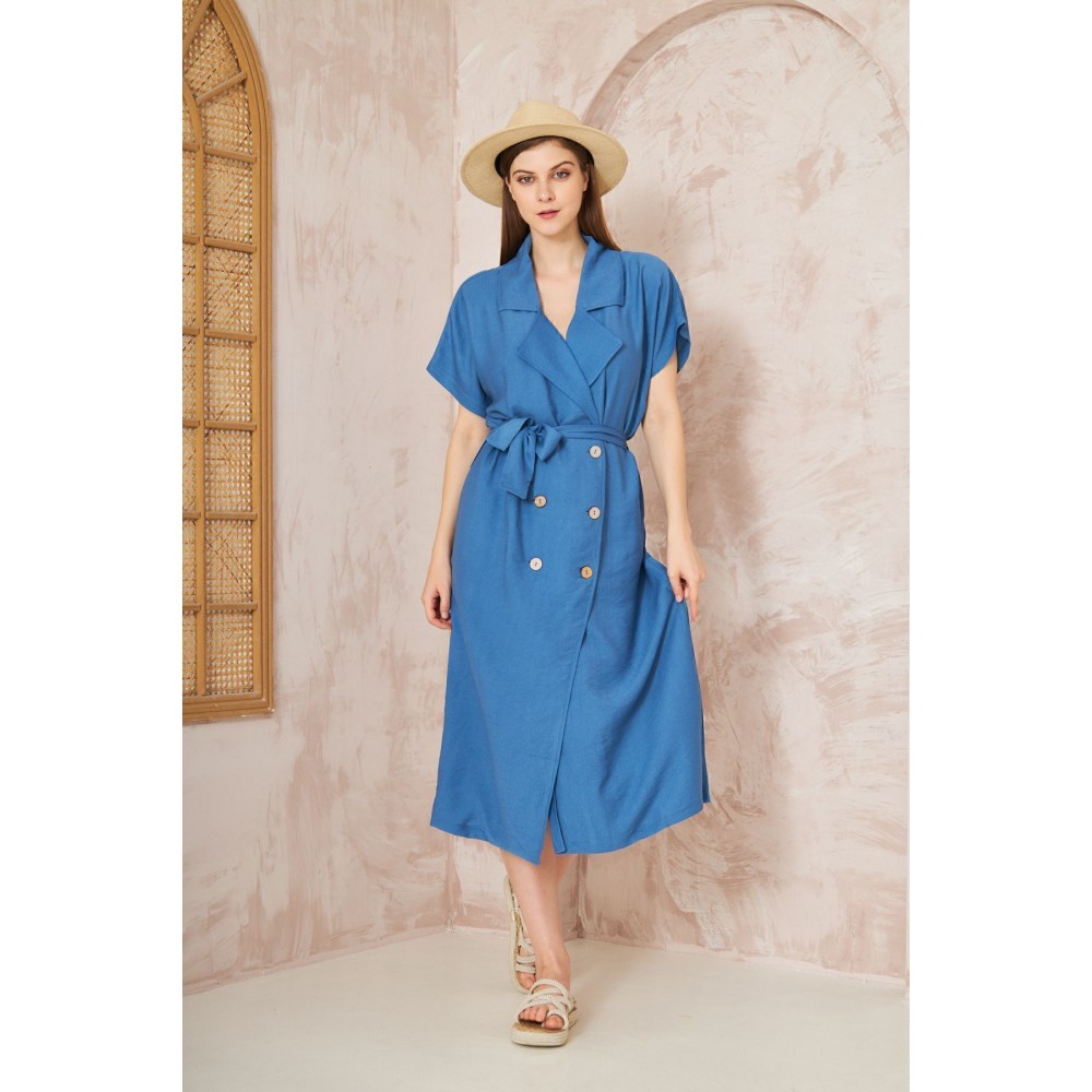 Pasaklı Giyim Pasaklı Giyim Kadın Keten Ceket Elbise İndigo - Premium Kadın Giyim
