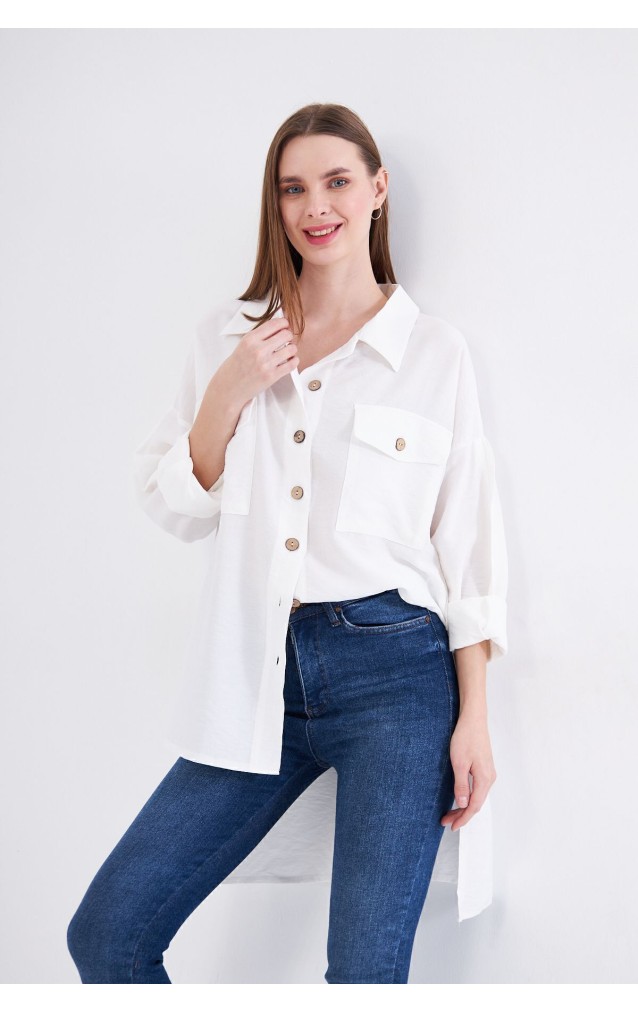 Pasaklı Giyim Kadın Oversize Arkası Uzun Tunik Gömlek 3524352 Beyaz