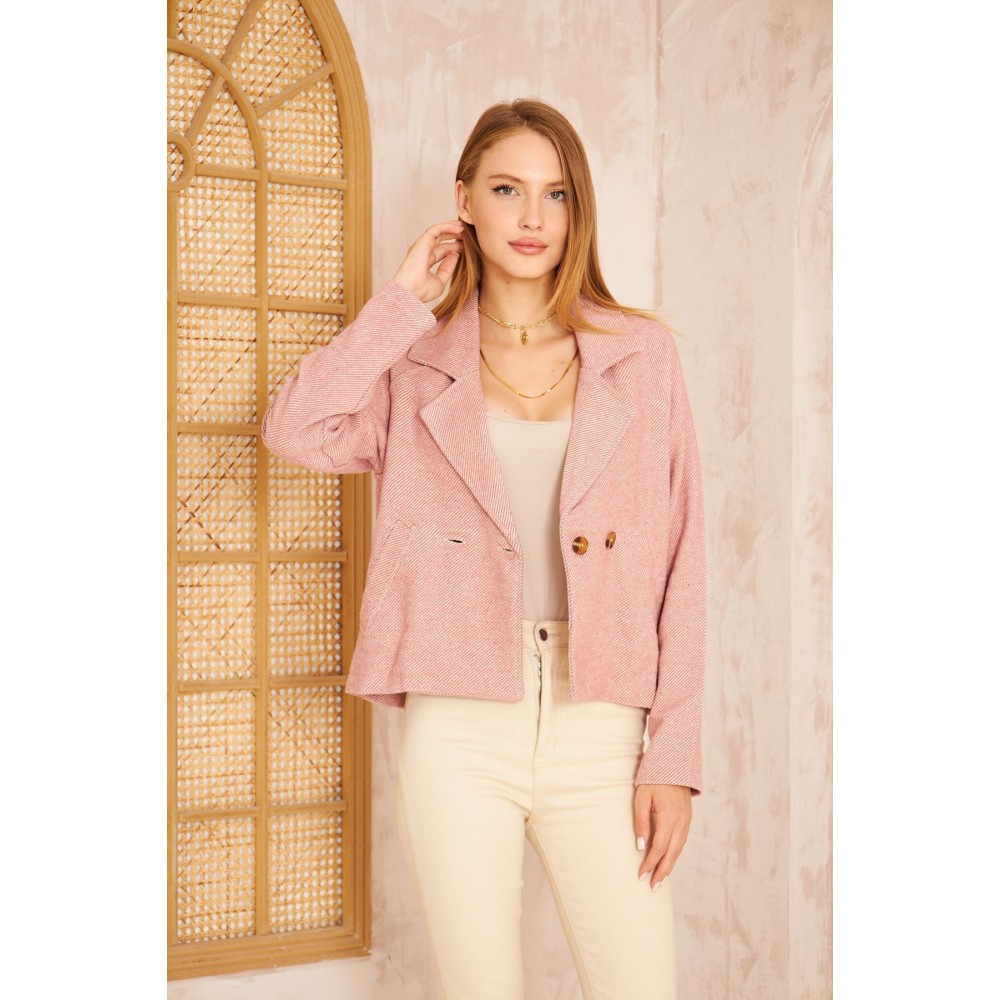 Pasaklı Giyim Pasaklı Giyim Kadın Diyaganol Kaşe Ceket Pudra - Premium Kadın Giyim