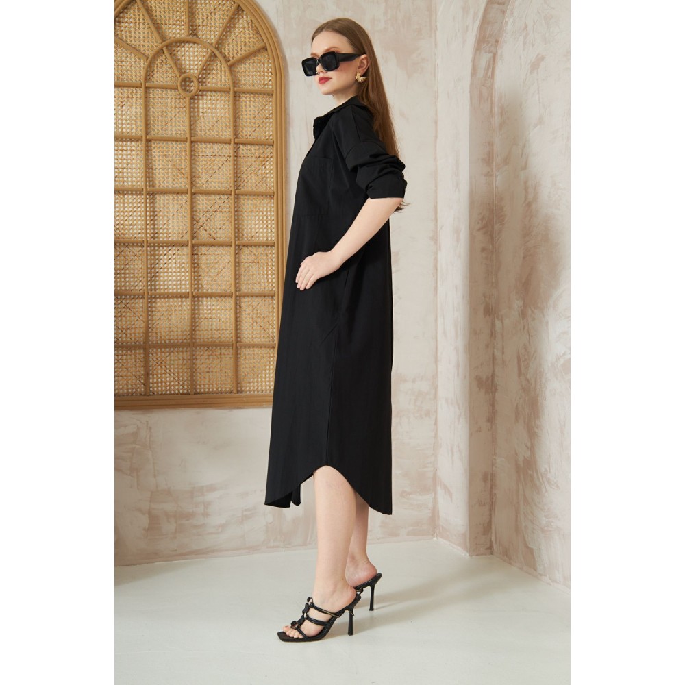 Pasaklı Giyim Pasaklı Giyim Kadın Poplin Oversize Tunik-Gömlek Elbise Siyah - Premium Kadın Giyim