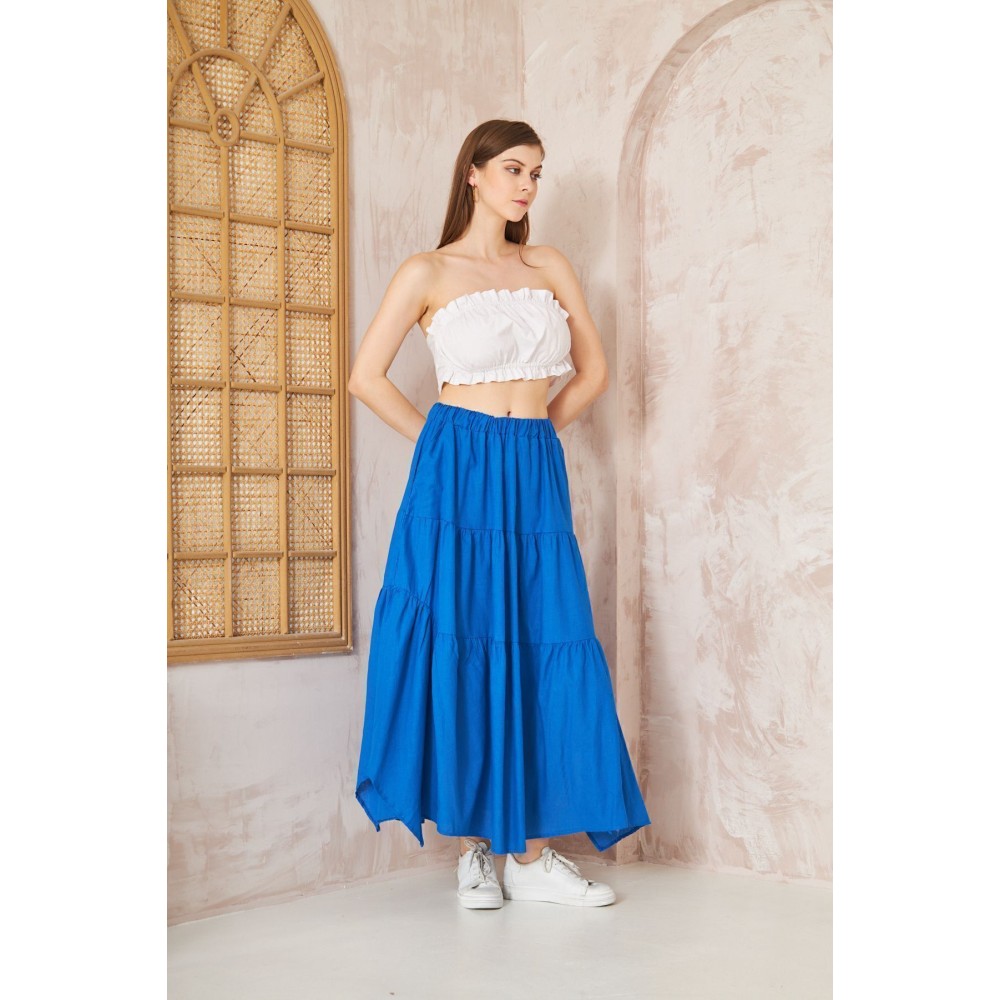 Pasaklı Giyim Pasaklı Giyim Kadın Asimetrik 3 Kat Etek Saks - Premium Kadın Giyim