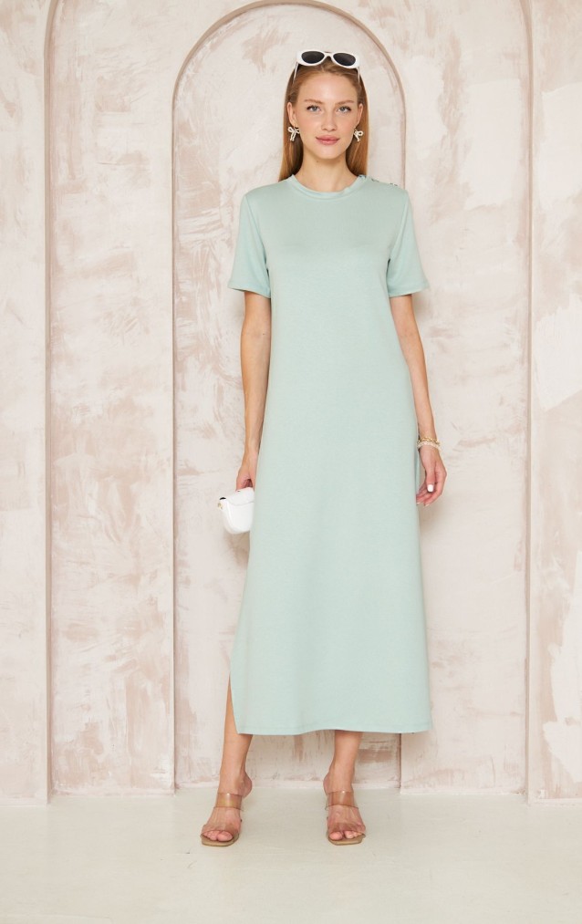 Pasaklı Giyim Kadın Omzu Düğmeli Elbise 3618310 Mint