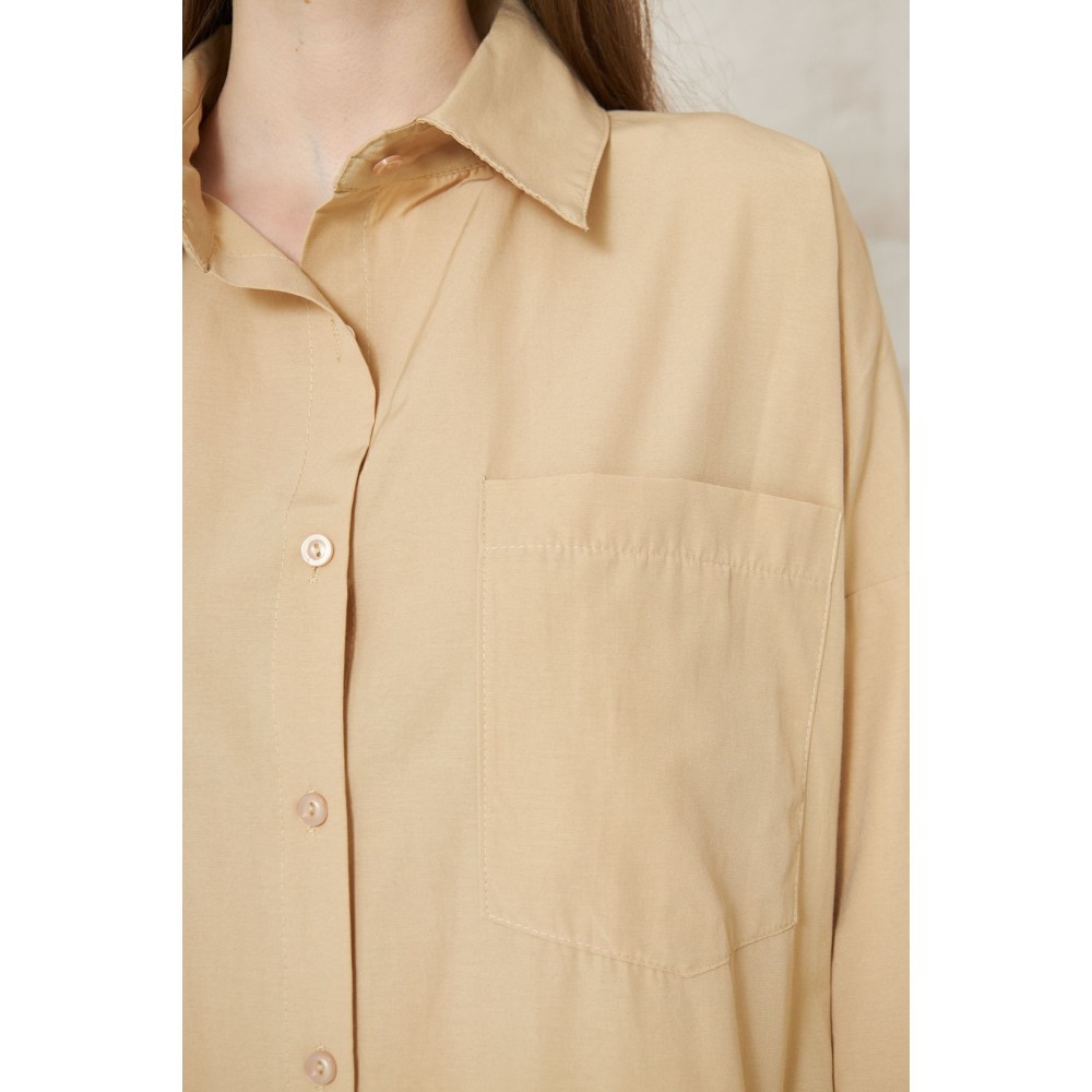 Pasaklı Giyim Pasaklı Giyim Kadın Poplin Oversize Tunik-Gömlek Elbise Bej - Premium Kadın Giyim