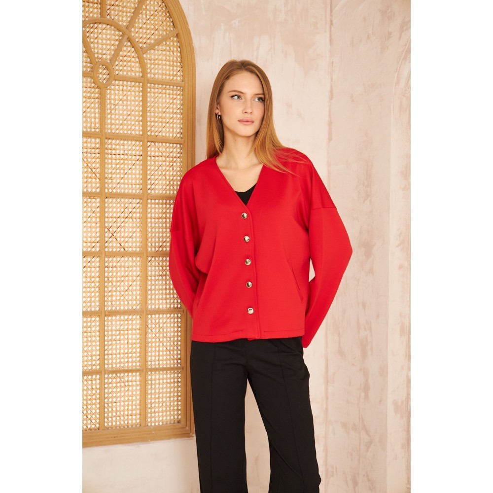 Pasaklı Giyim Pasaklı Giyim Kadın Scuba Hırka Kırmızı - Premium Kadın Giyim