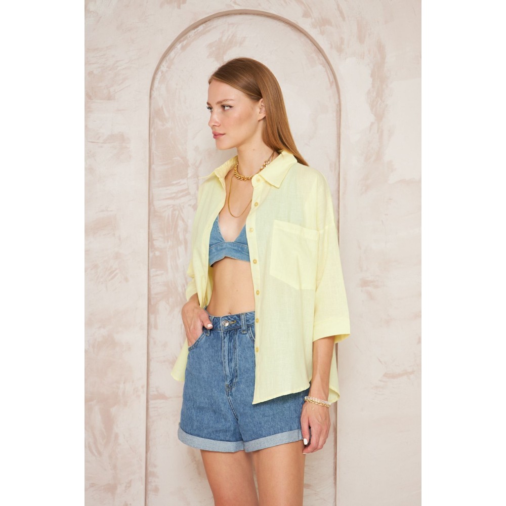 Pasaklı Giyim Pasaklı Giyim Kadın Flamlı Keten Gömlek Sarı - Premium Kadın Giyim