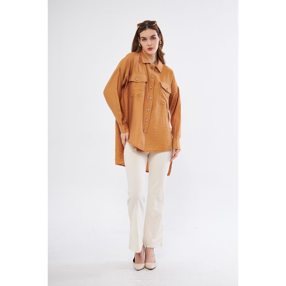 Pasaklı Giyim Pasaklı Giyim Kadın Oversize Arkası Uzun Tunik Gömlek Bej - Premium Kadın Giyim