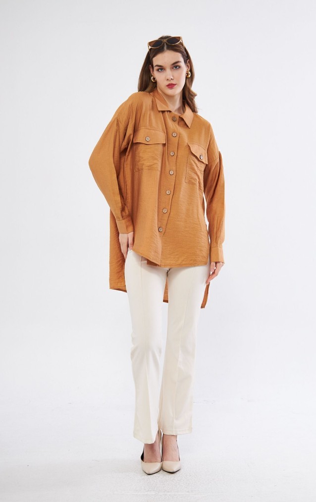 Pasaklı Giyim Kadın Oversize Arkası Uzun Tunik Gömlek 3524352 Bej