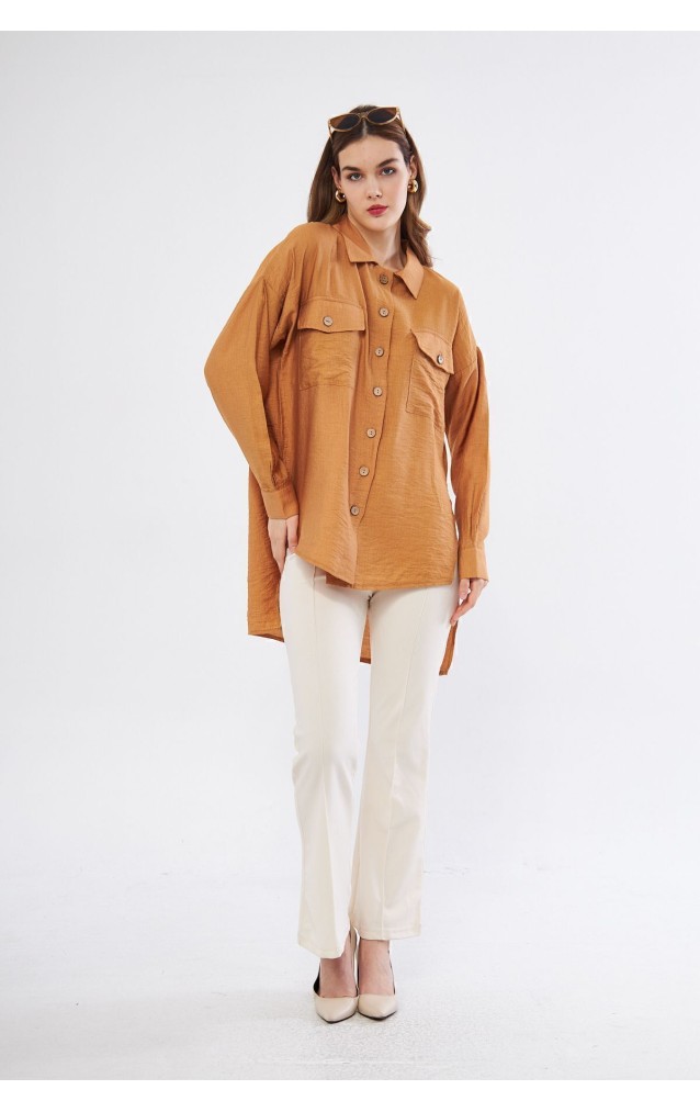 Pasaklı Giyim Kadın Oversize Arkası Uzun Tunik Gömlek 3524352 Bej