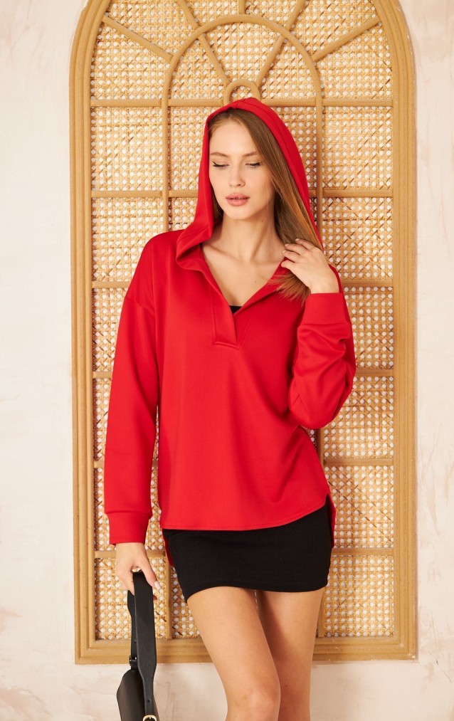 Pasaklı Giyim Kadın Kapüşonlu Sweatshirt 3506290  Kırmızı