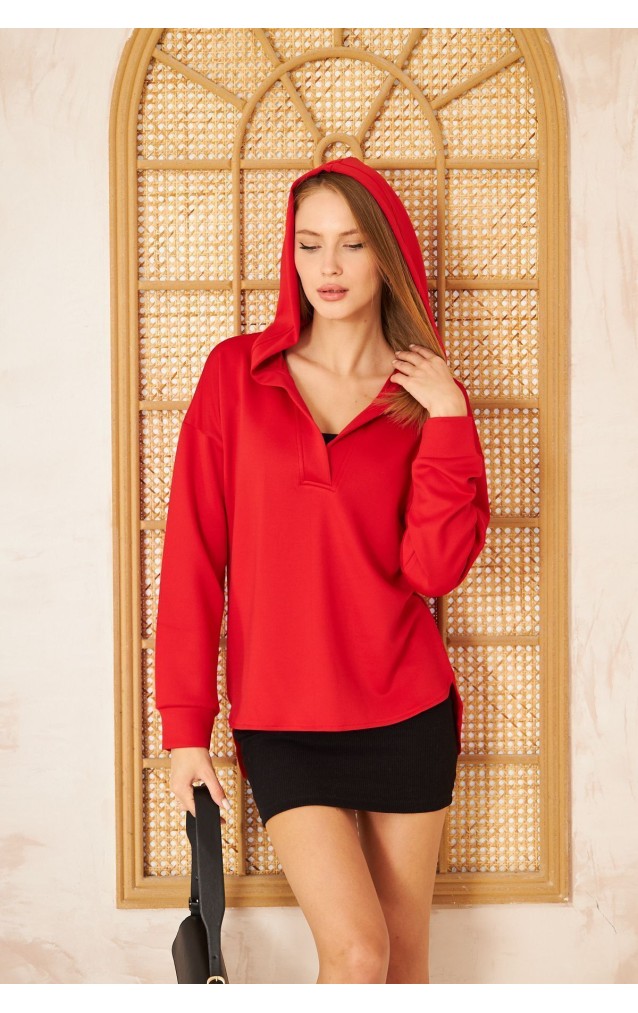 Pasaklı Giyim Kadın Kapüşonlu Sweatshirt 3506290  Kırmızı