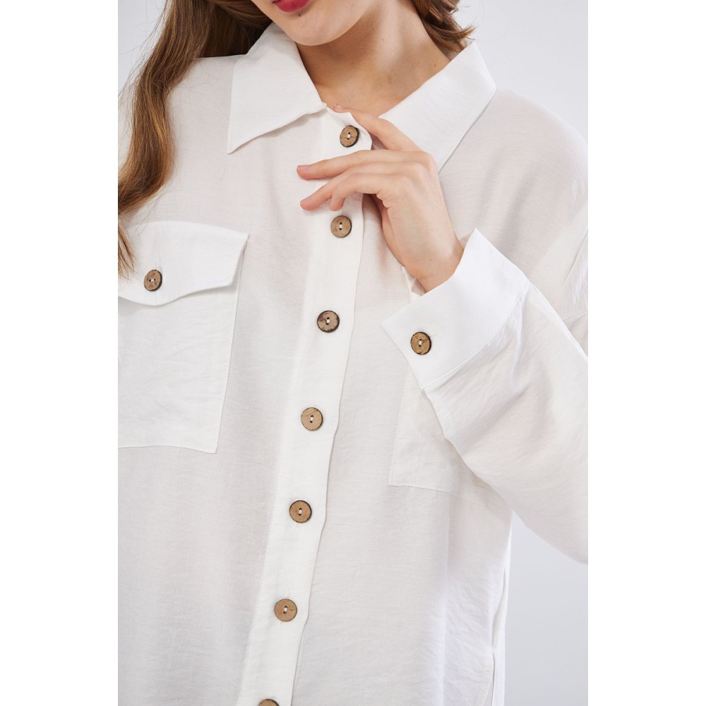 Pasaklı Giyim Pasaklı Giyim Kadın Oversize Arkası Uzun Tunik Gömlek Beyaz - Premium Kadın Giyim