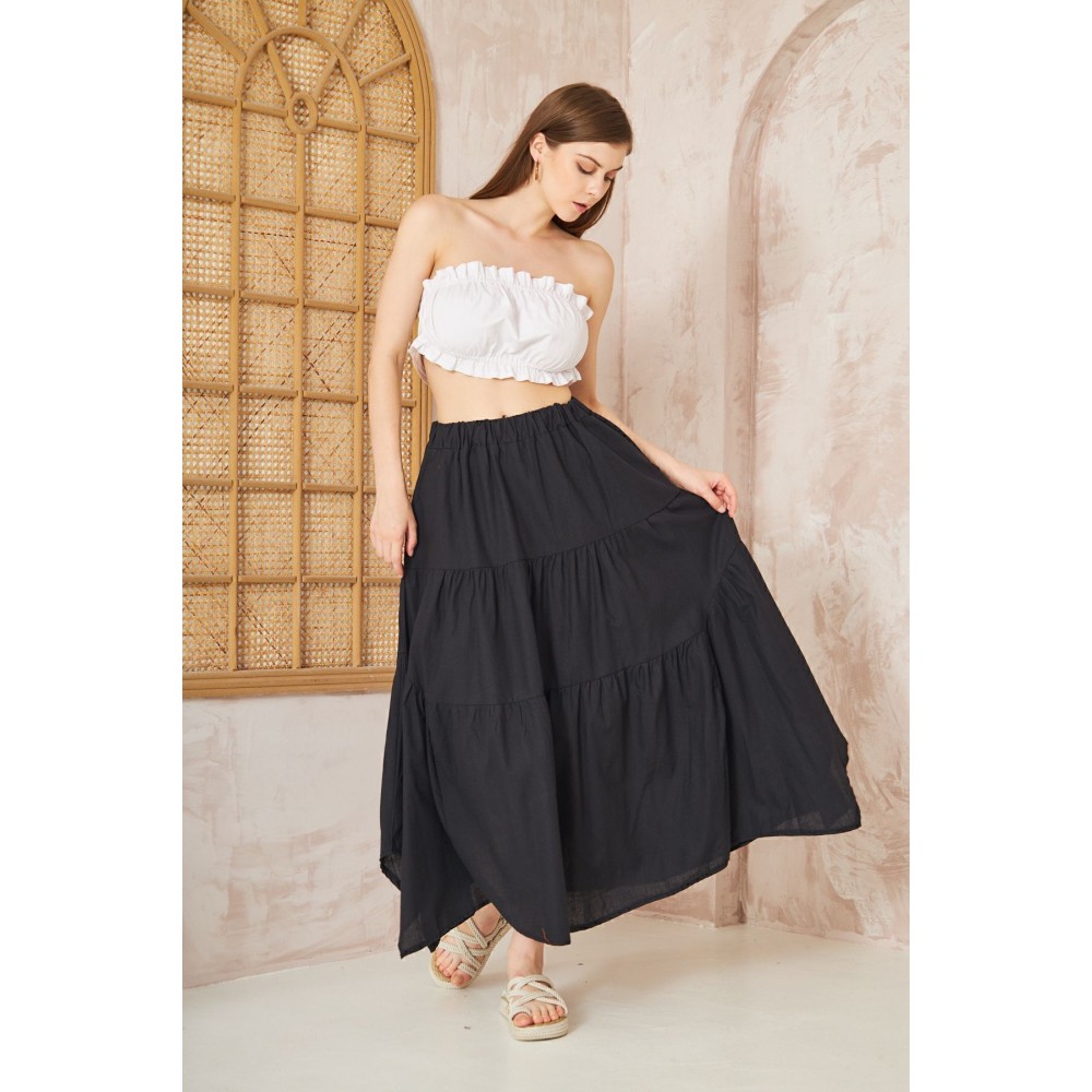 Pasaklı Giyim Pasaklı Giyim Kadın Asimetrik 3 Kat Etek Siyah - Premium Kadın Giyim