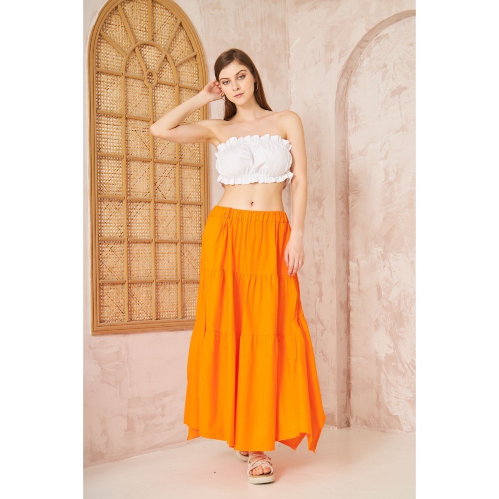 Pasaklı Giyim Pasaklı Giyim Kadın Asimetrik 3 Kat Etek Turuncu - Premium Kadın Giyim