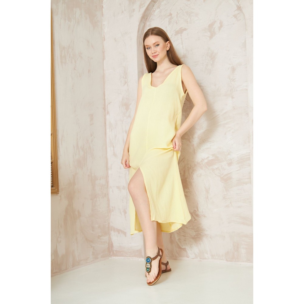 Pasaklı Giyim Pasaklı Giyim Kadın %100 Pamuk Müslin Elbise Sarı - Premium Kadın Giyim