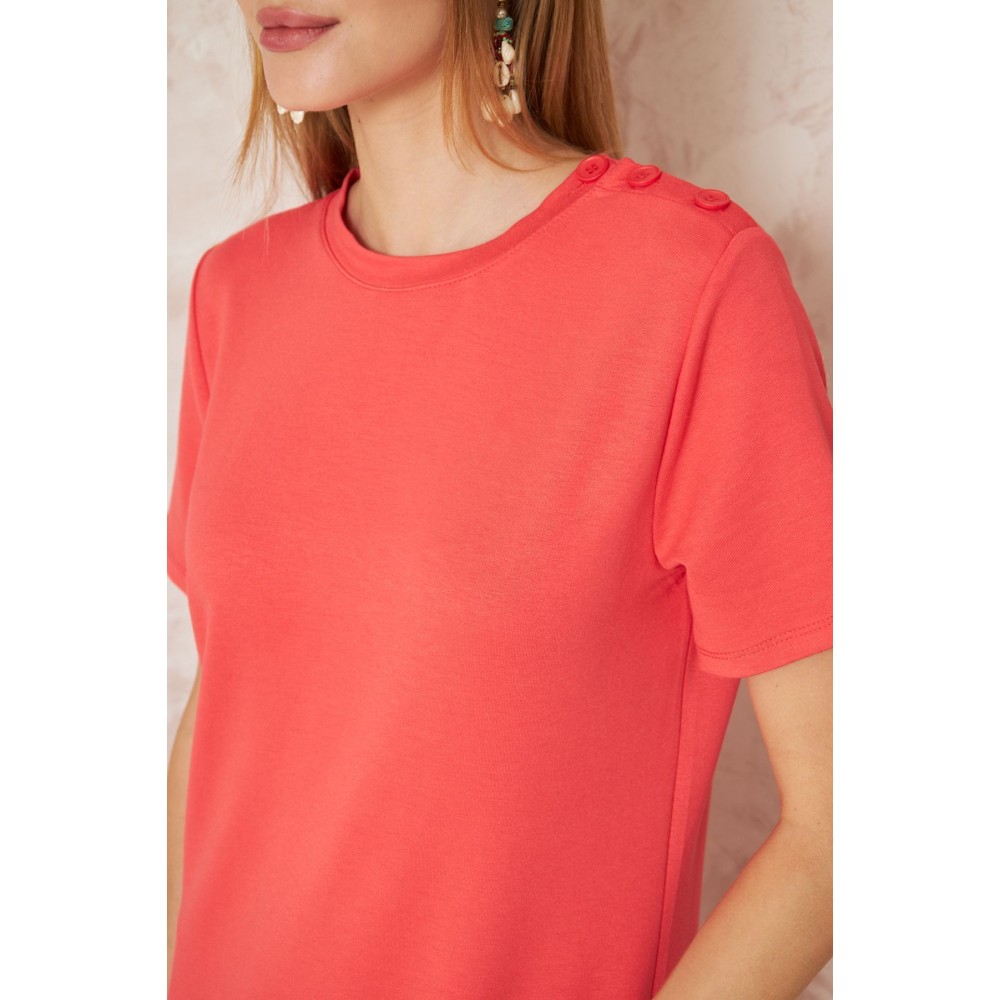 Pasaklı Giyim Pasaklı Giyim Kadın Omzu Düğmeli Mercan - Premium Kadın Giyim