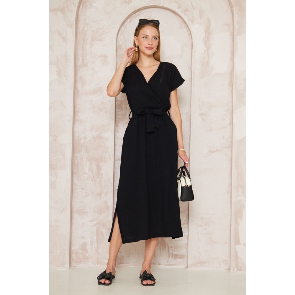 Pasaklı Giyim Pasaklı Giyim Kadın %100 Pamuk Müslin Elbise Siyah - Premium Kadın Giyim