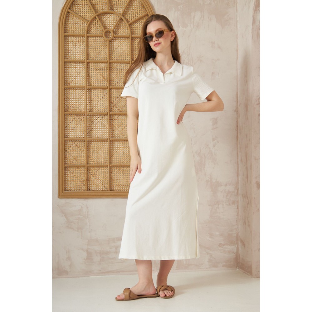 Pasaklı Giyim Pasaklı Giyim Kadın Polo Yaka Elbise Beyaz - Premium Kadın Giyim