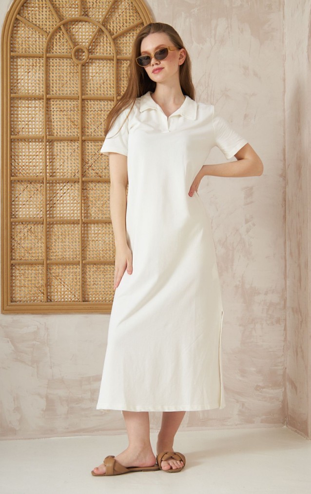 Pasaklı Giyim Kadın Polo Yaka Elbise 3525275 Beyaz